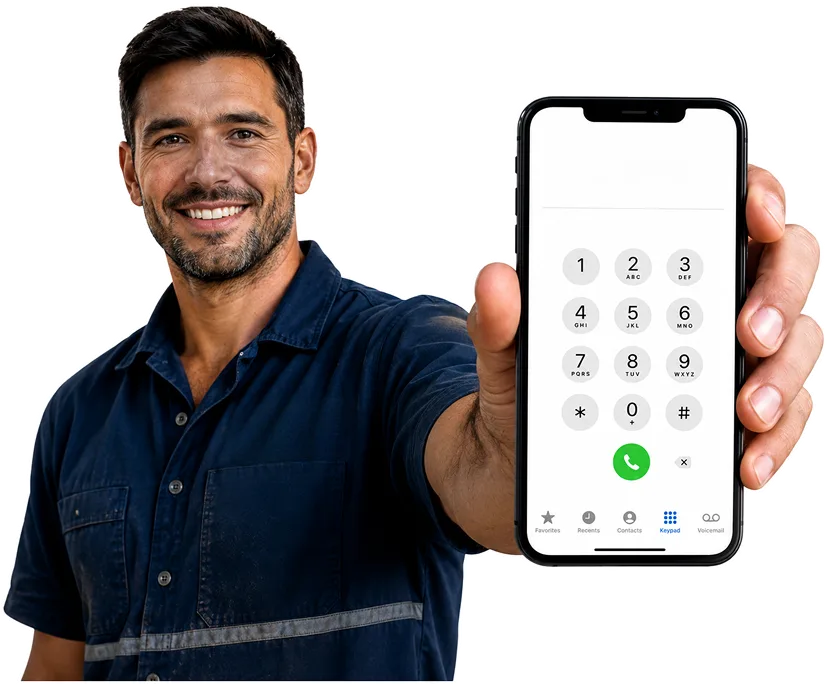 Plumber on the phone taking a Arcadia callout