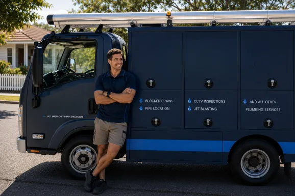 Service van and plumber at a Arcadia callout