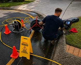 Plumber inspecting a blocked drain in Arcadia